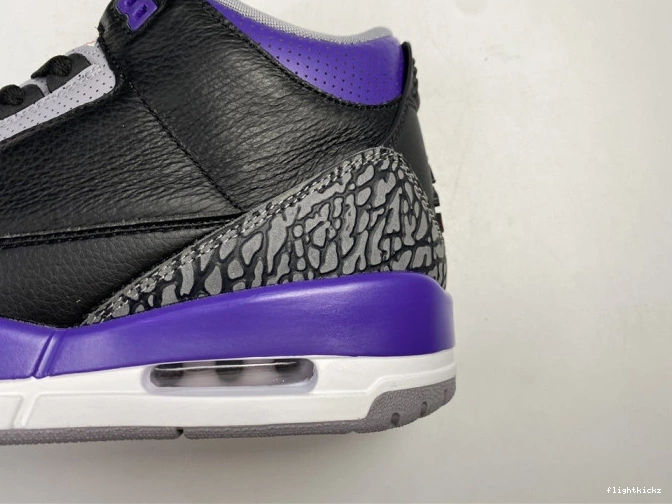 Black Retro Jordan 3 050 Court Air CT8532 Purple 1022